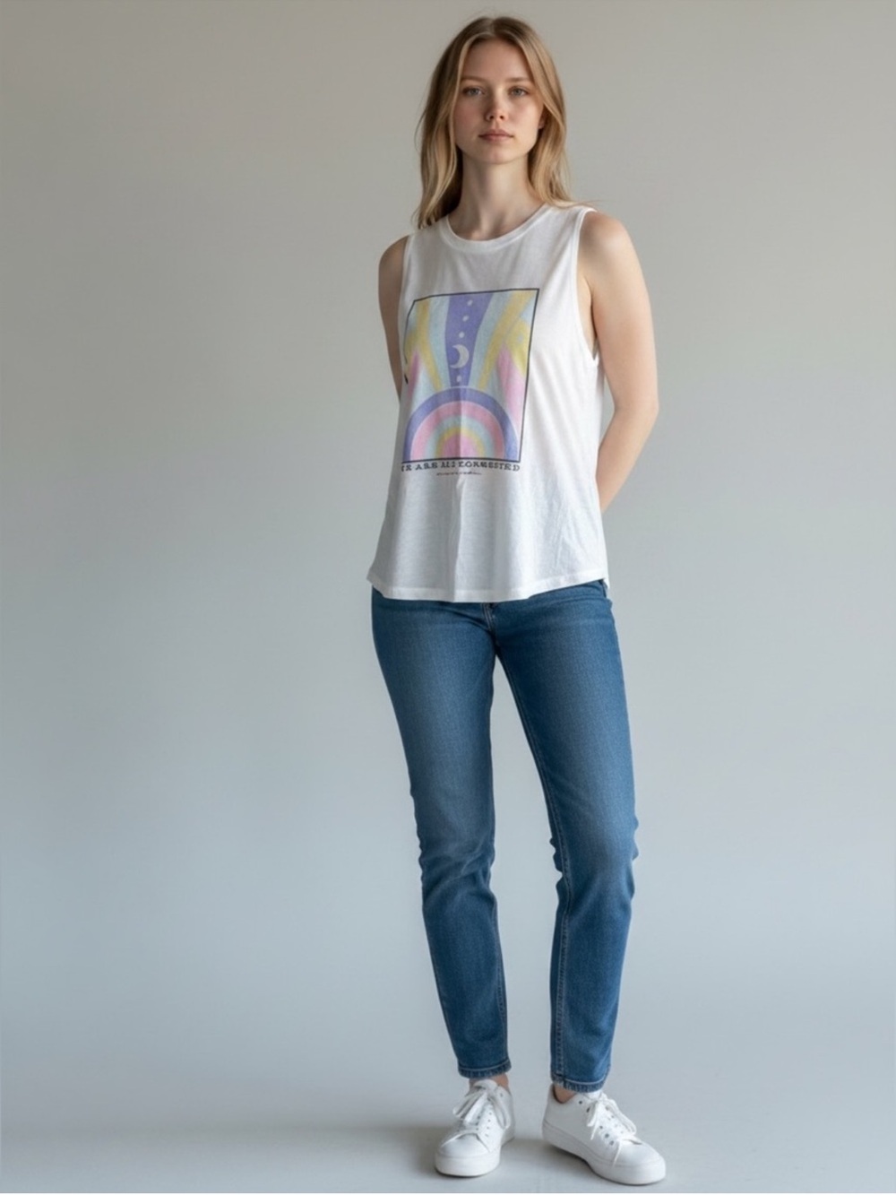 Spiritual Gangster NWT celestial white graphic muscle tank size large